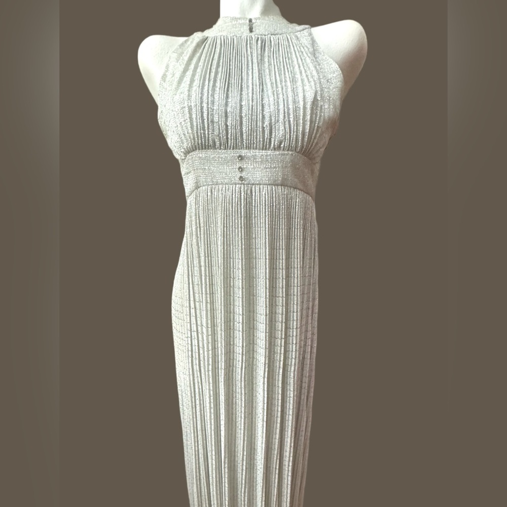 Vintage Silver Pleated Empire Dress